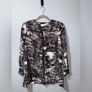 Thought by John Lewis collarless shirt Black And White Woodland Forest 8 EUC